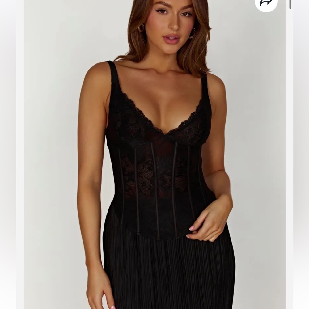 Meshki Elsie Black Lace Corset-Style Tank
